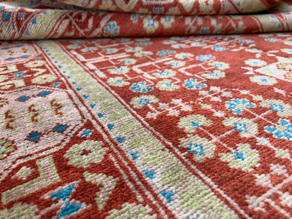 3'11 x 2'8 Hand-Knotted Peshawari Chobi Wool Rug - Red Tribal Geometric Accent Rug - KBHM-637