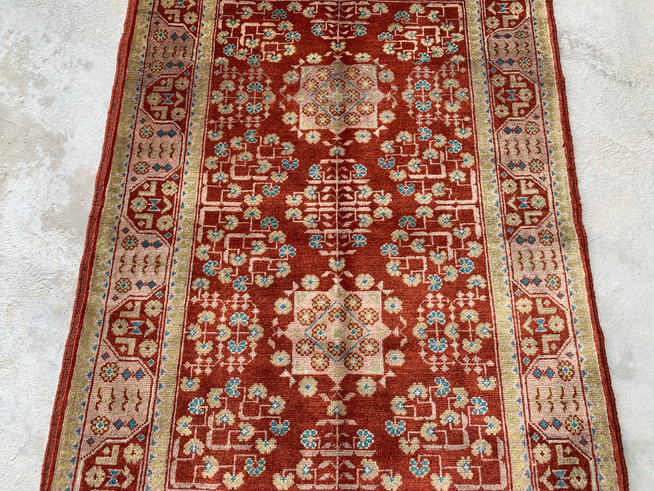 3'11 x 2'8 Hand-Knotted Peshawari Chobi Wool Rug - Red Tribal Geometric Accent Rug - KBHM-637