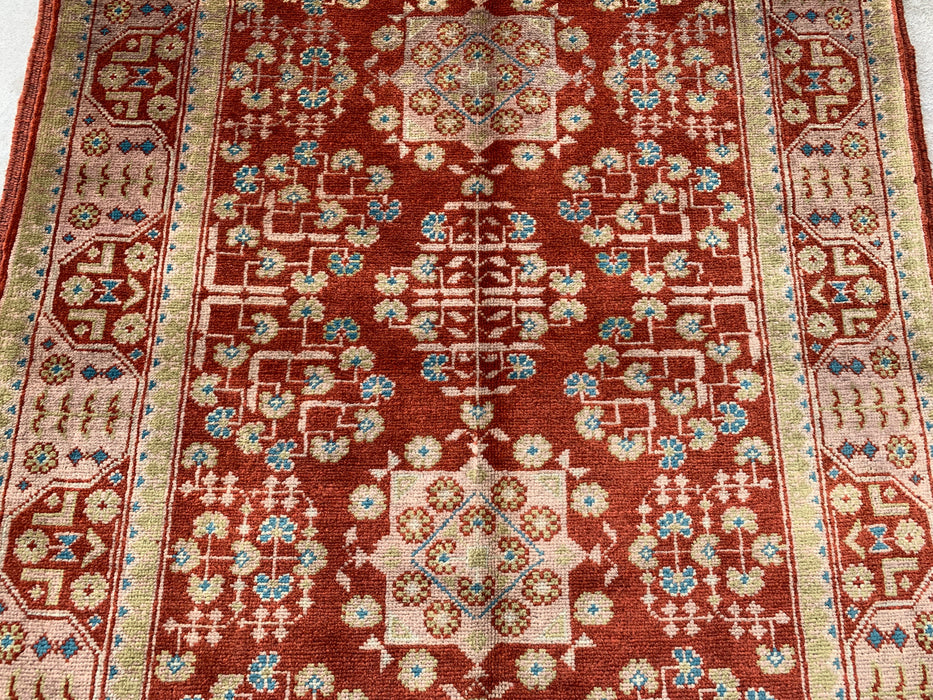 3'11 x 2'8 Hand-Knotted Peshawari Chobi Wool Rug - Red Tribal Geometric Accent Rug - KBHM-637