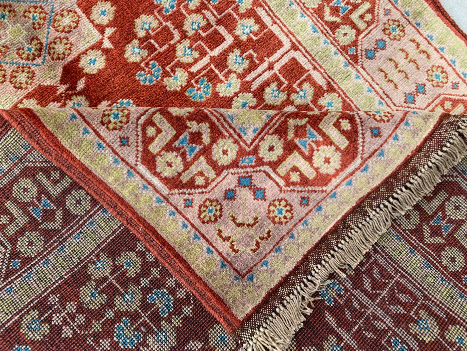 3'11 x 2'8 Hand-Knotted Peshawari Chobi Wool Rug - Red Tribal Geometric Accent Rug - KBHM-637