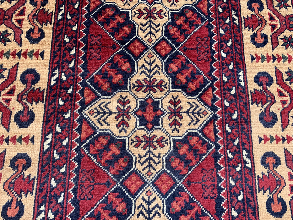 9'6 x 2'9 Hand-Knotted Peshawari Chobi Wool Runner Rug - Ivory Tribal Geometric Hallway Rug - KBHM-638
