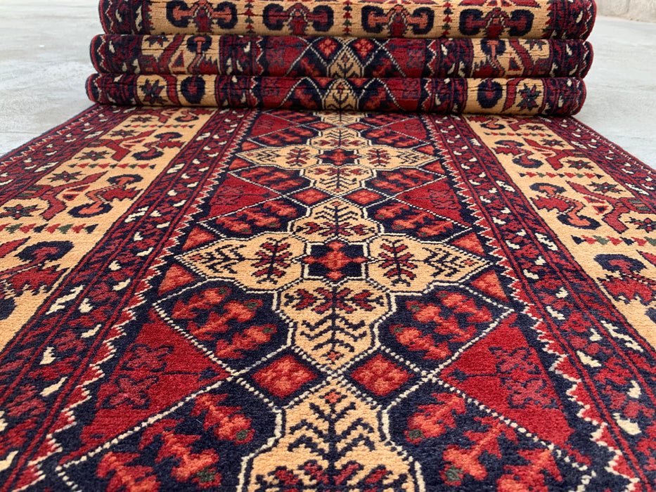 9'6 x 2'9 Hand-Knotted Peshawari Chobi Wool Runner Rug - Ivory Tribal Geometric Hallway Rug - KBHM-638