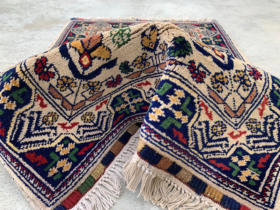 2'10 x 1'11 Hand-Knotted Peshawari Chobi Wool Rug - Ivory Tribal Geometric Accent Rug - KBHM-639