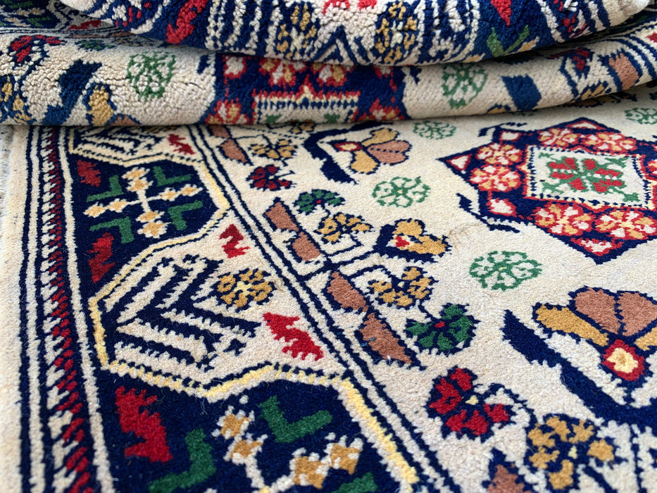 2'10 x 1'11 Hand-Knotted Peshawari Chobi Wool Rug - Ivory Tribal Geometric Accent Rug - KBHM-639