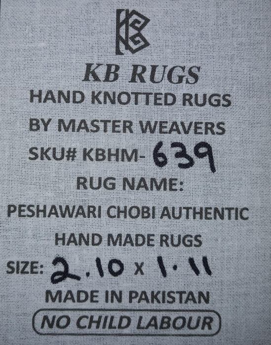 2'10 x 1'11 Hand-Knotted Peshawari Chobi Wool Rug - Ivory Tribal Geometric Accent Rug - KBHM-639