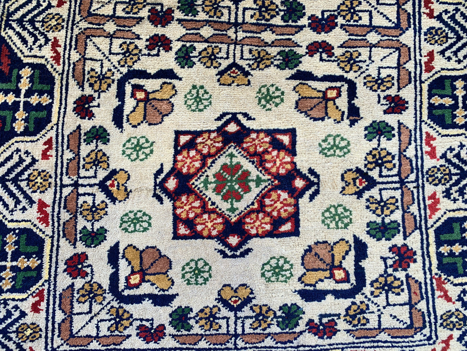2'10 x 1'11 Hand-Knotted Peshawari Chobi Wool Rug - Ivory Tribal Geometric Accent Rug - KBHM-639
