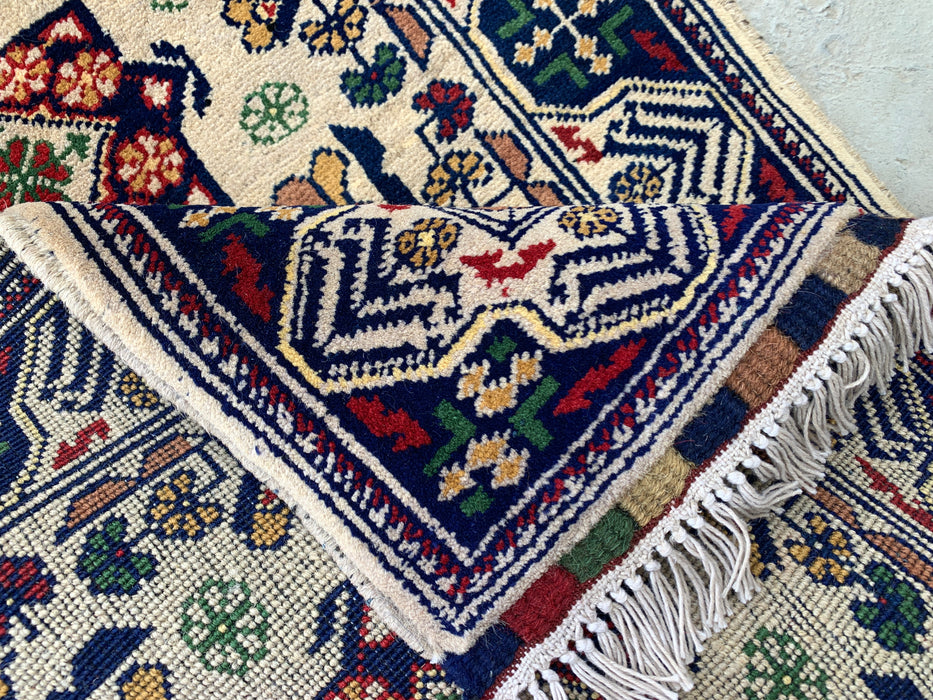 2'10 x 1'11 Hand-Knotted Peshawari Chobi Wool Rug - Ivory Tribal Geometric Accent Rug - KBHM-639