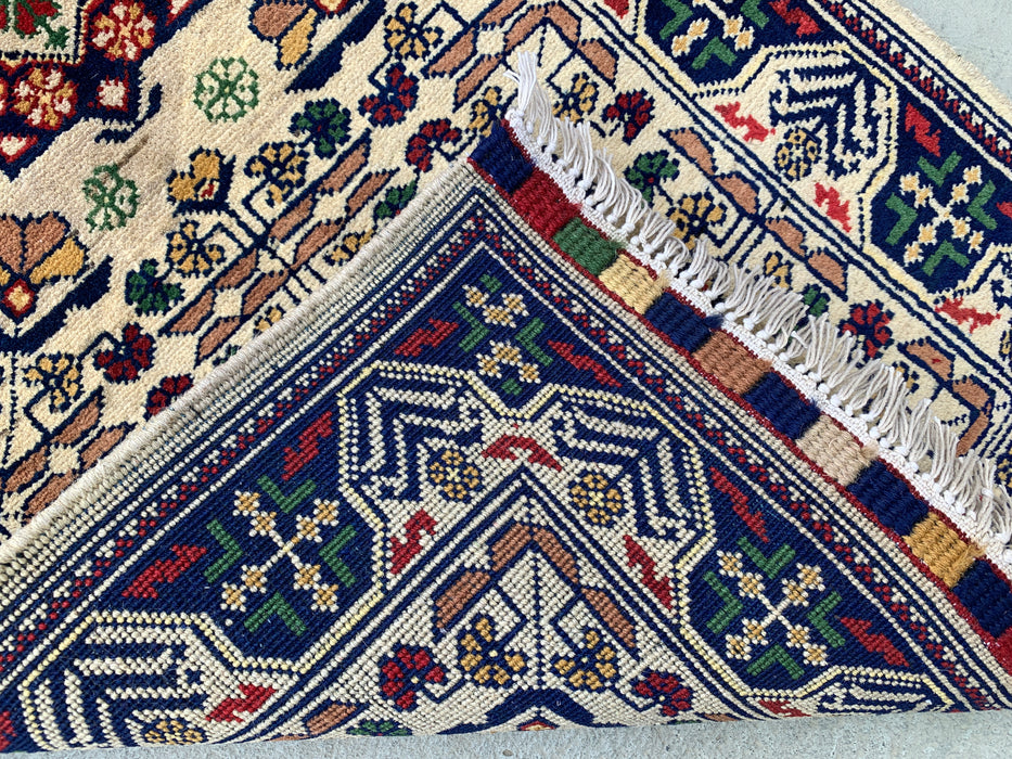 2'10 x 1'11 Hand-Knotted Peshawari Chobi Wool Rug - Ivory Tribal Geometric Accent Rug - KBHM-639