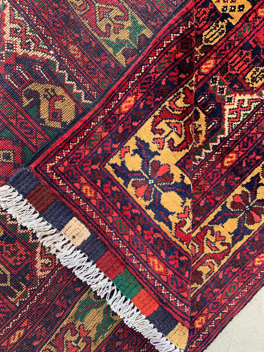 9'5 x 2'11 Hand-Knotted Peshawari Chobi Wool Runner Rug - Red Tribal Geometric Hallway Rug - KBHM-640