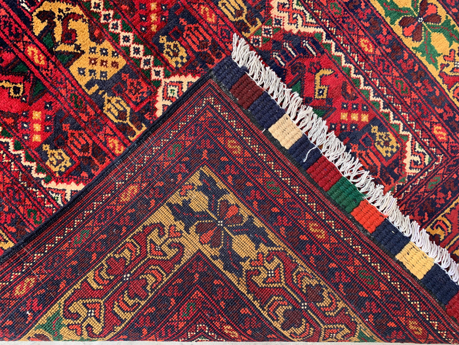 9'5 x 2'11 Hand-Knotted Peshawari Chobi Wool Runner Rug - Red Tribal Geometric Hallway Rug - KBHM-640