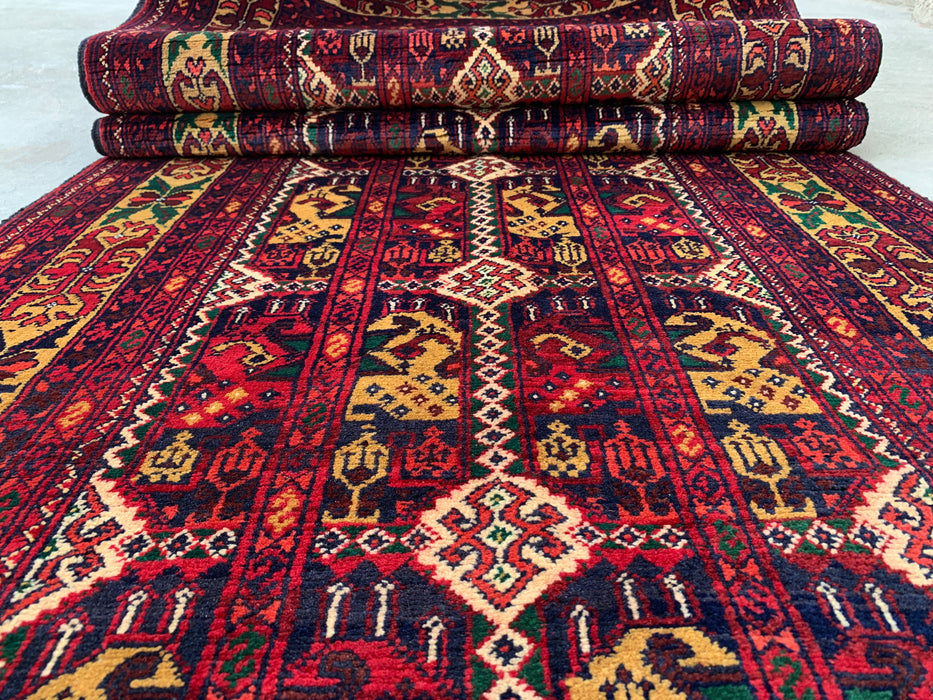 9'5 x 2'11 Hand-Knotted Peshawari Chobi Wool Runner Rug - Red Tribal Geometric Hallway Rug - KBHM-640