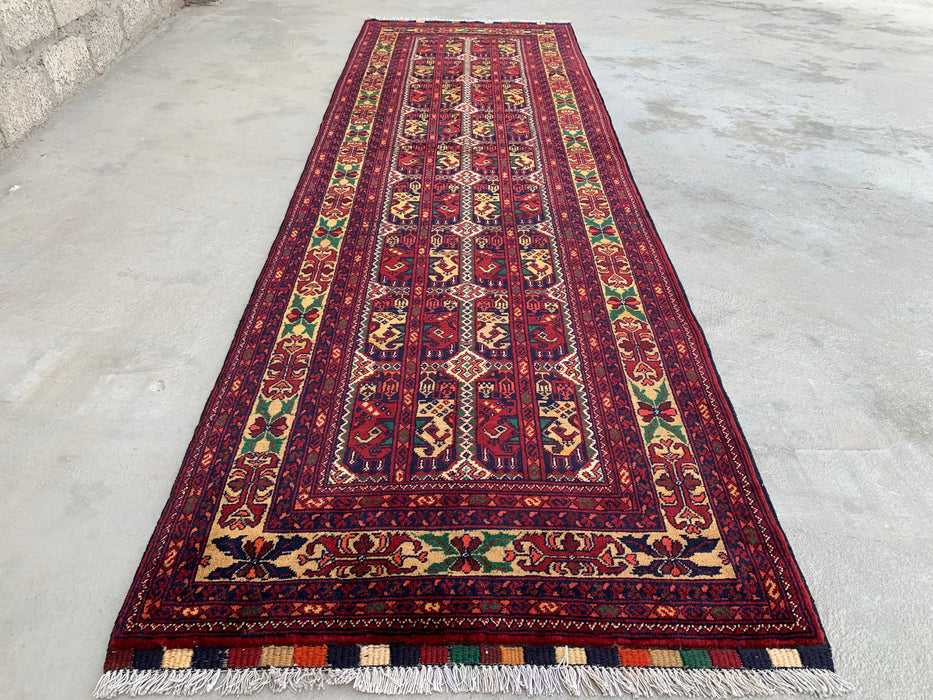 9'5 x 2'11 Hand-Knotted Peshawari Chobi Wool Runner Rug - Red Tribal Geometric Hallway Rug - KBHM-640