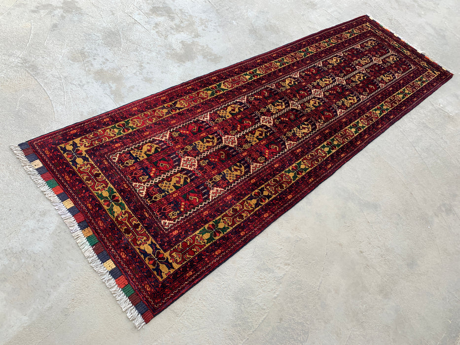 9'5 x 2'11 Hand-Knotted Peshawari Chobi Wool Runner Rug - Red Tribal Geometric Hallway Rug - KBHM-640