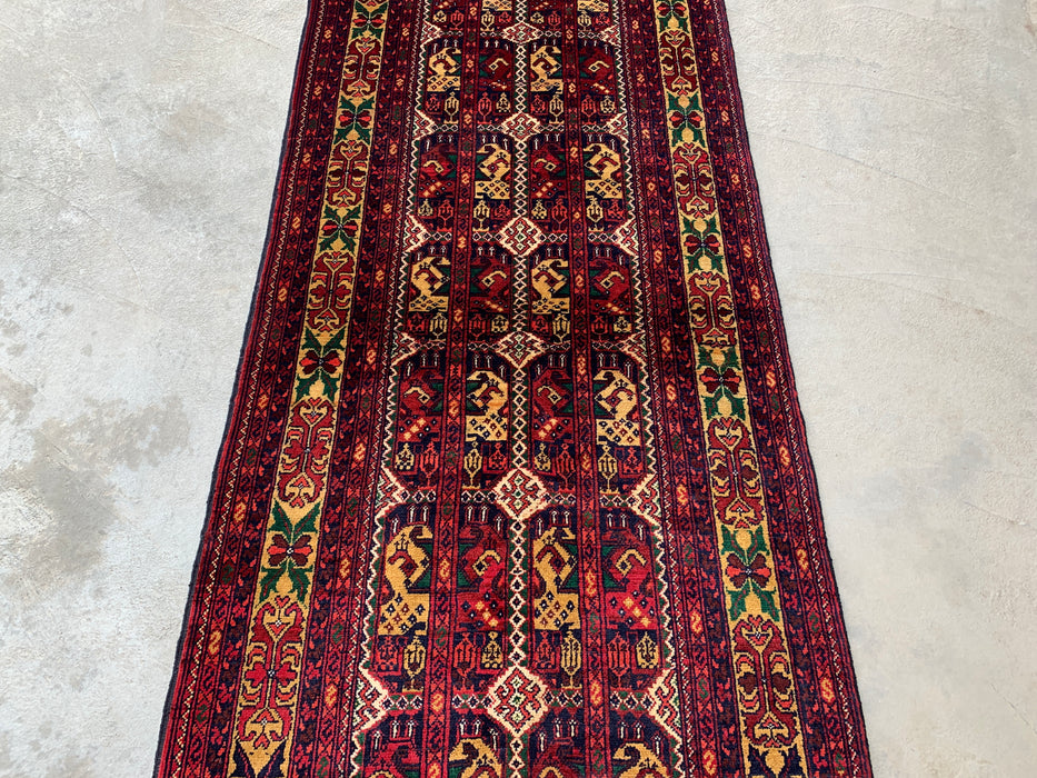 9'5 x 2'11 Hand-Knotted Peshawari Chobi Wool Runner Rug - Red Tribal Geometric Hallway Rug - KBHM-640