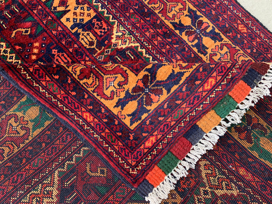 9'7 x 2'10 Hand-Knotted Peshawari Chobi Wool Runner Rug - Red Tribal Geometric Hallway Rug - KBHM-641