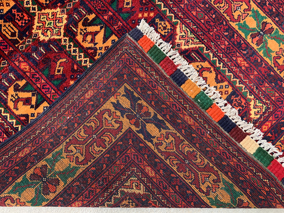9'7 x 2'10 Hand-Knotted Peshawari Chobi Wool Runner Rug - Red Tribal Geometric Hallway Rug - KBHM-641