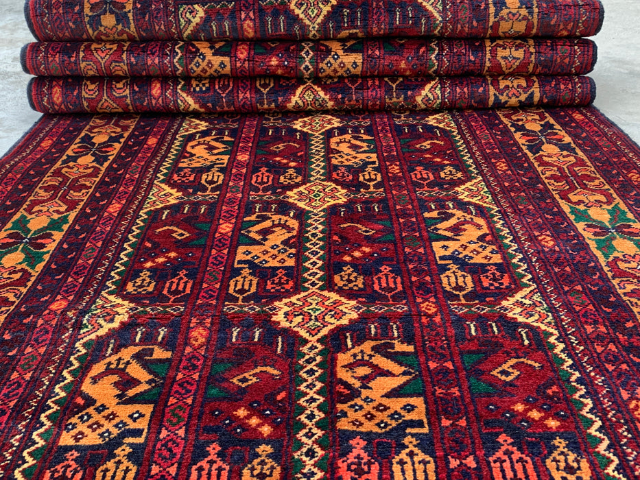 9'7 x 2'10 Hand-Knotted Peshawari Chobi Wool Runner Rug - Red Tribal Geometric Hallway Rug - KBHM-641