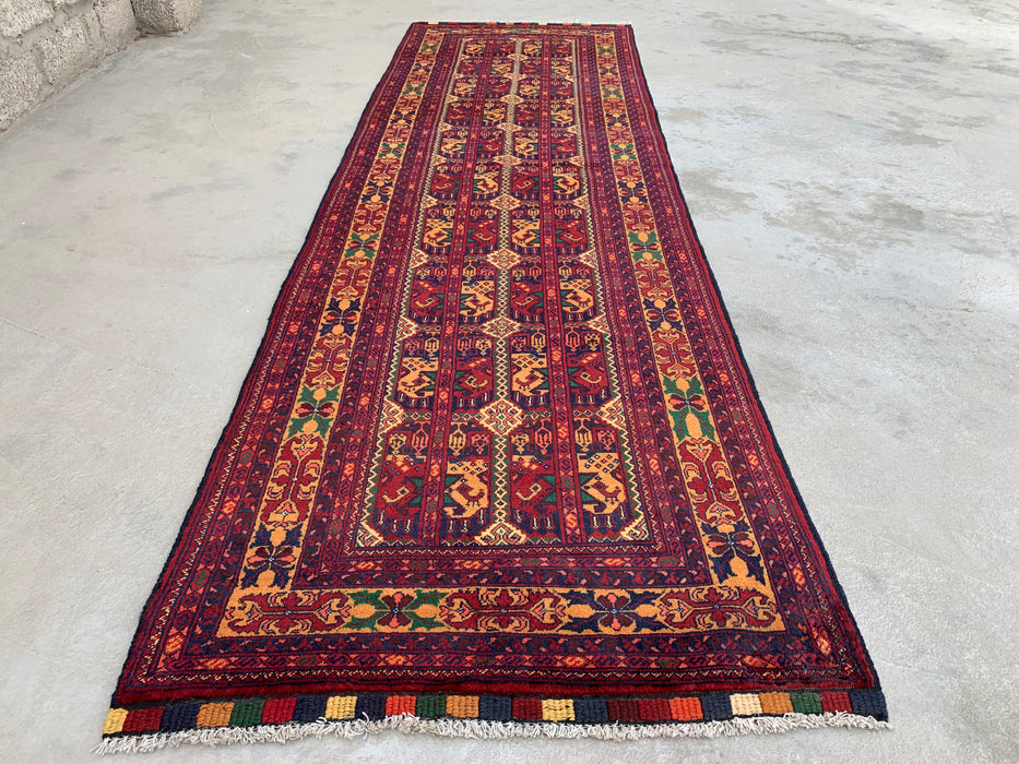 9'7 x 2'10 Hand-Knotted Peshawari Chobi Wool Runner Rug - Red Tribal Geometric Hallway Rug - KBHM-641