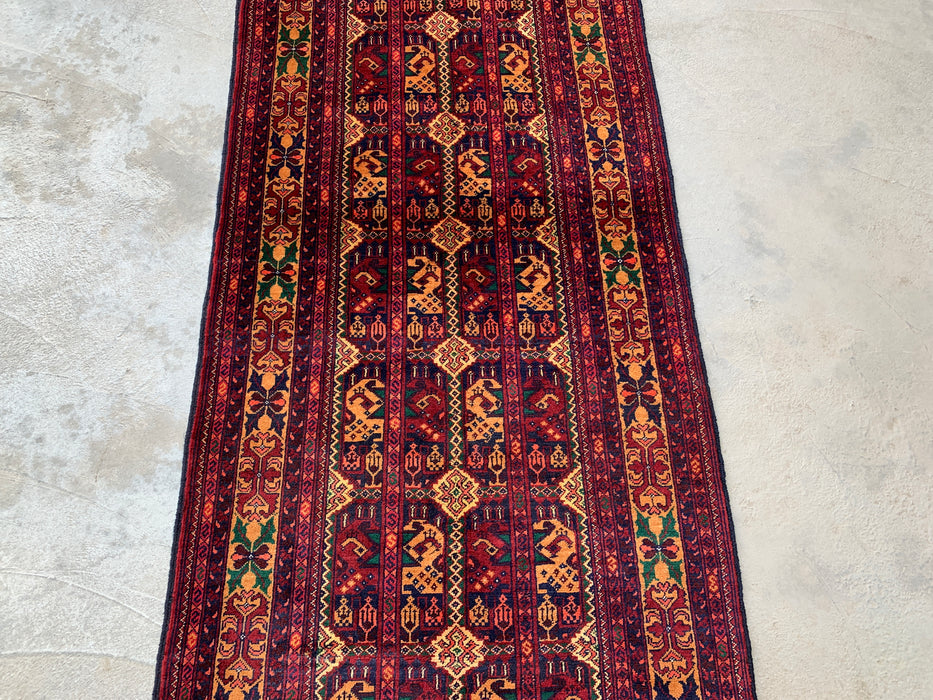 9'7 x 2'10 Hand-Knotted Peshawari Chobi Wool Runner Rug - Red Tribal Geometric Hallway Rug - KBHM-641