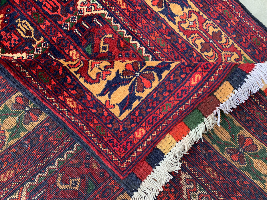 9'6 x 2'10 Hand-Knotted Peshawari Chobi Wool Runner Rug - Red Tribal Geometric Hallway Rug - KBHM-642