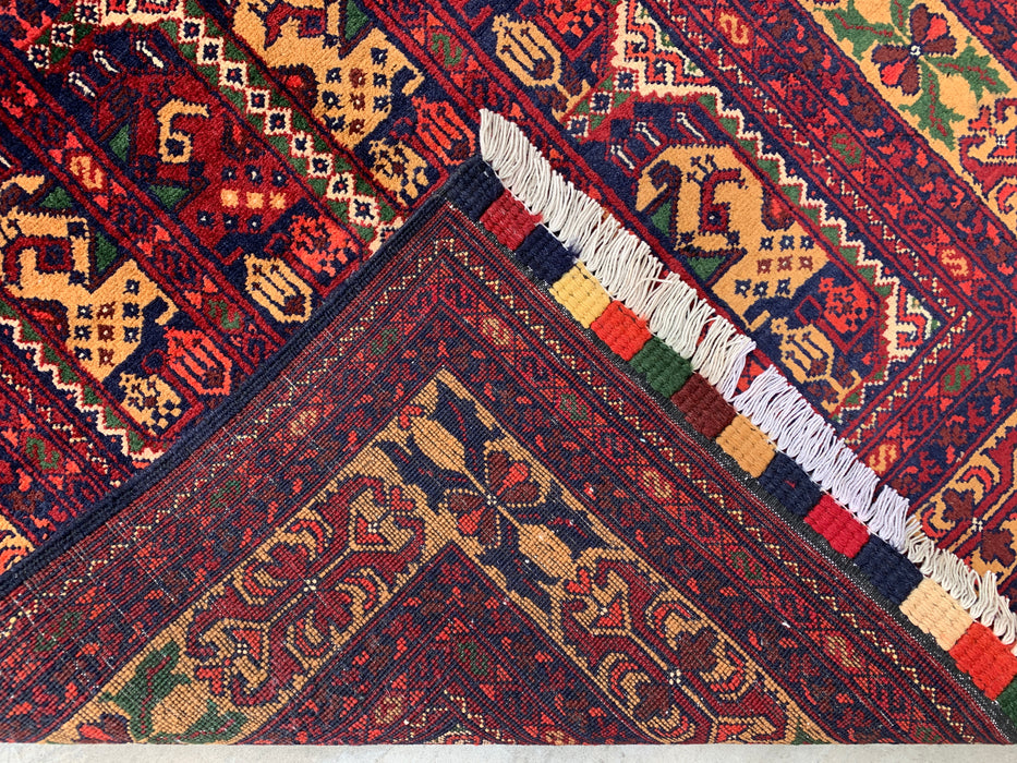 9'6 x 2'10 Hand-Knotted Peshawari Chobi Wool Runner Rug - Red Tribal Geometric Hallway Rug - KBHM-642