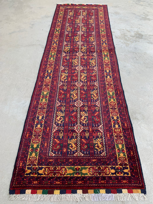 9'6 x 2'10 Hand-Knotted Peshawari Chobi Wool Runner Rug - Red Tribal Geometric Hallway Rug - KBHM-642