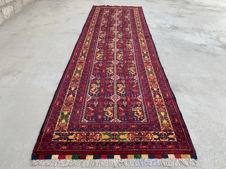 9'6 x 2'10 Hand-Knotted Peshawari Chobi Wool Runner Rug - Red Tribal Geometric Hallway Rug - KBHM-642