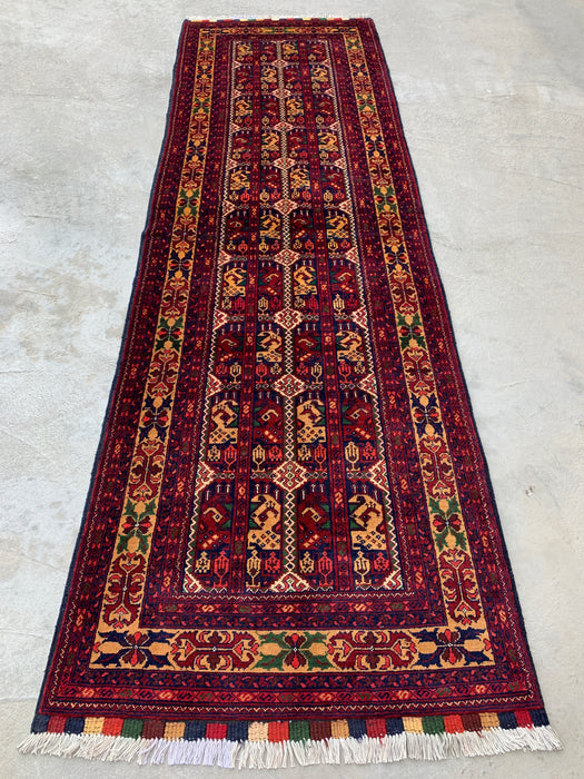 9'6 x 2'10 Hand-Knotted Peshawari Chobi Wool Runner Rug - Red Tribal Geometric Hallway Rug - KBHM-642