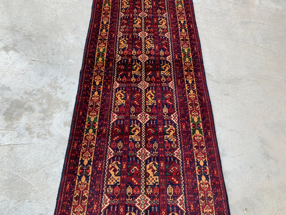 9'6 x 2'10 Hand-Knotted Peshawari Chobi Wool Runner Rug - Red Tribal Geometric Hallway Rug - KBHM-642