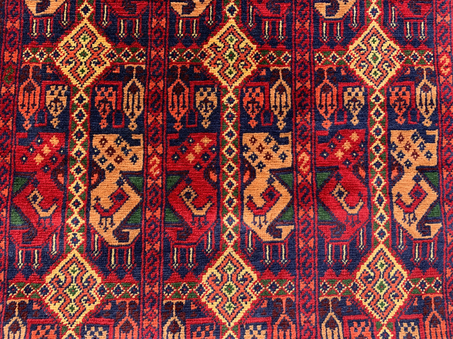 12'7 x 2'9 Hand-Knotted Peshawari Chobi Wool Runner Rug - Red Tribal Geometric Hallway Rug - KBHM-643