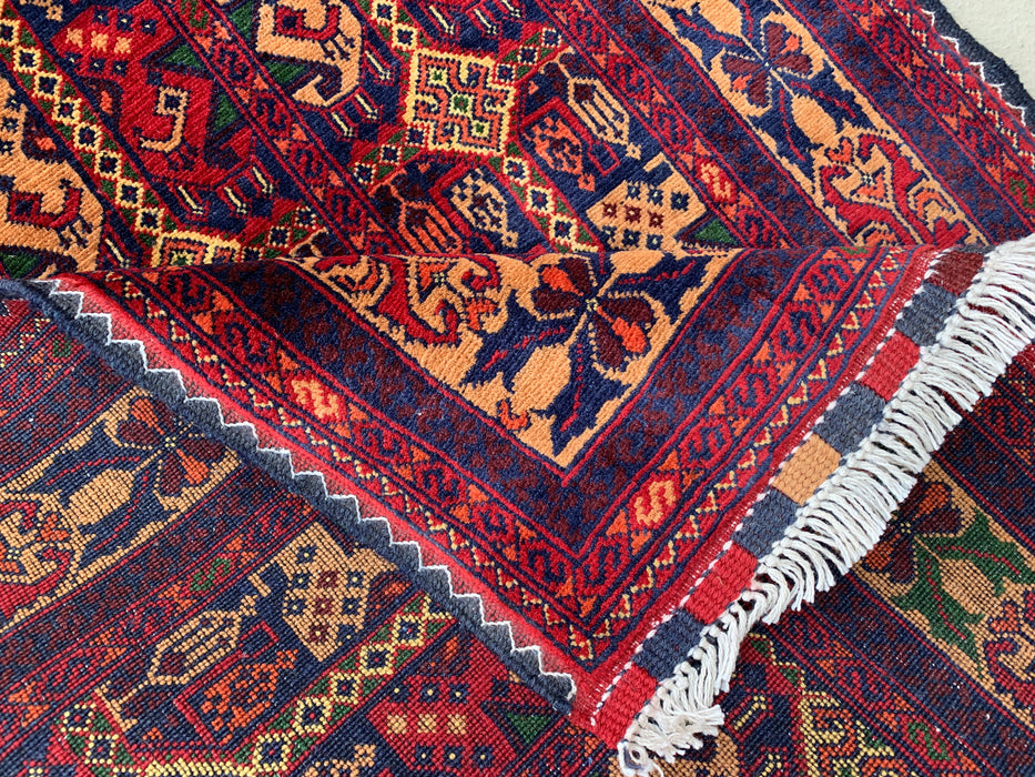 12'7 x 2'9 Hand-Knotted Peshawari Chobi Wool Runner Rug - Red Tribal Geometric Hallway Rug - KBHM-643