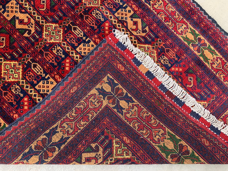 12'7 x 2'9 Hand-Knotted Peshawari Chobi Wool Runner Rug - Red Tribal Geometric Hallway Rug - KBHM-643
