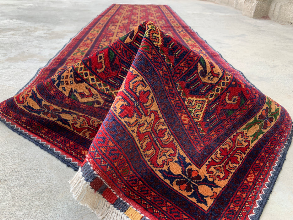 12'7 x 2'9 Hand-Knotted Peshawari Chobi Wool Runner Rug - Red Tribal Geometric Hallway Rug - KBHM-643