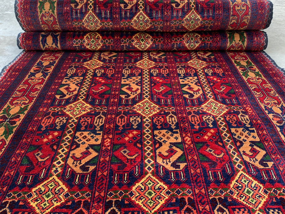 12'7 x 2'9 Hand-Knotted Peshawari Chobi Wool Runner Rug - Red Tribal Geometric Hallway Rug - KBHM-643