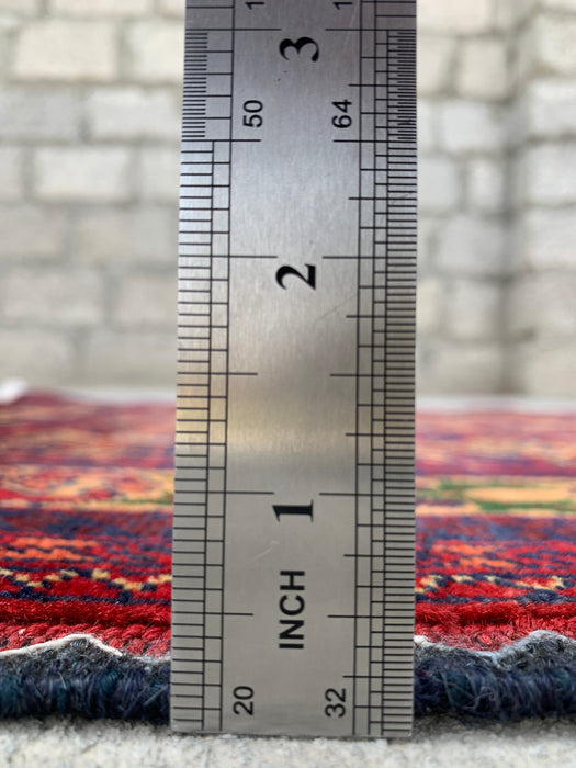 12'7 x 2'9 Hand-Knotted Peshawari Chobi Wool Runner Rug - Red Tribal Geometric Hallway Rug - KBHM-643