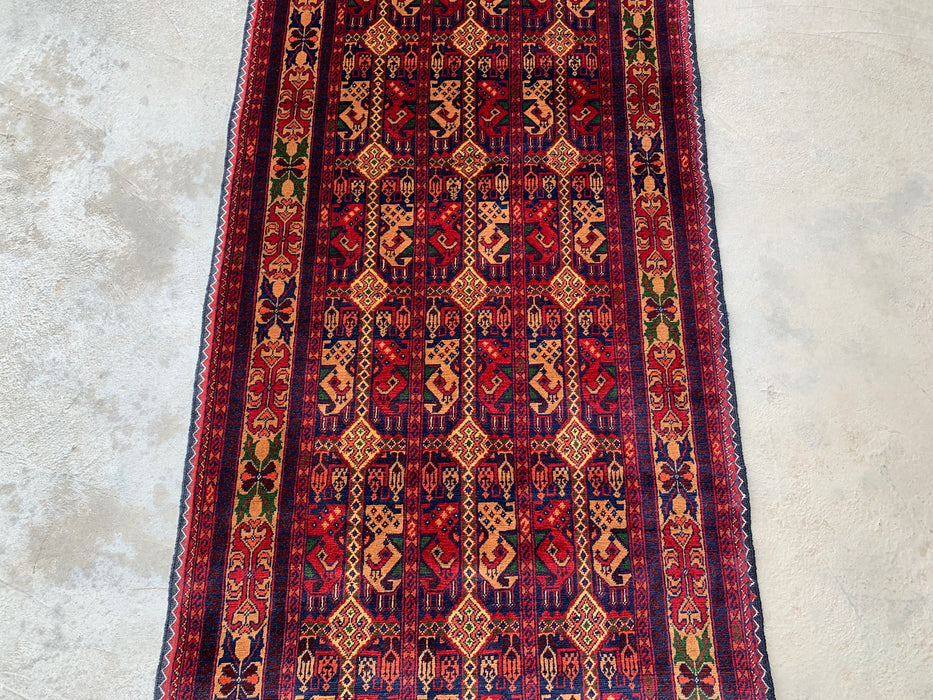 12'7 x 2'9 Hand-Knotted Peshawari Chobi Wool Runner Rug - Red Tribal Geometric Hallway Rug - KBHM-643