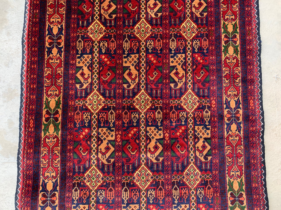 12'7 x 2'9 Hand-Knotted Peshawari Chobi Wool Runner Rug - Red Tribal Geometric Hallway Rug - KBHM-643