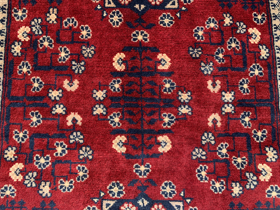 7'2 x 2'7 Hand-Knotted Peshawari Chobi Wool Runner Rug - Red Tribal Geometric Hallway Rug - KBHM-644