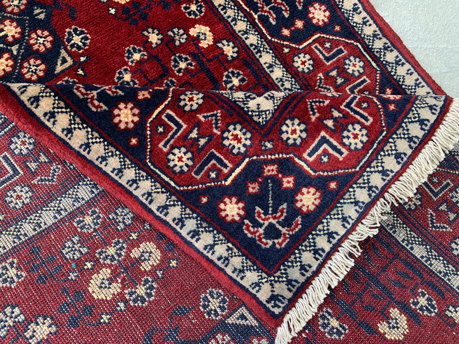 7'2 x 2'7 Hand-Knotted Peshawari Chobi Wool Runner Rug - Red Tribal Geometric Hallway Rug - KBHM-644