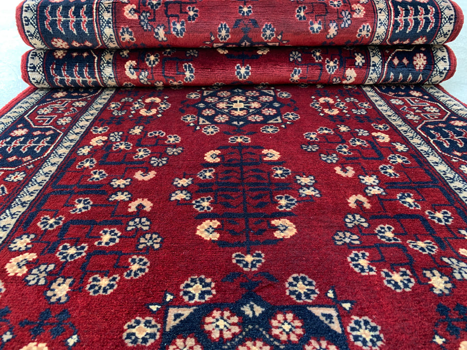 7'2 x 2'7 Hand-Knotted Peshawari Chobi Wool Runner Rug - Red Tribal Geometric Hallway Rug - KBHM-644