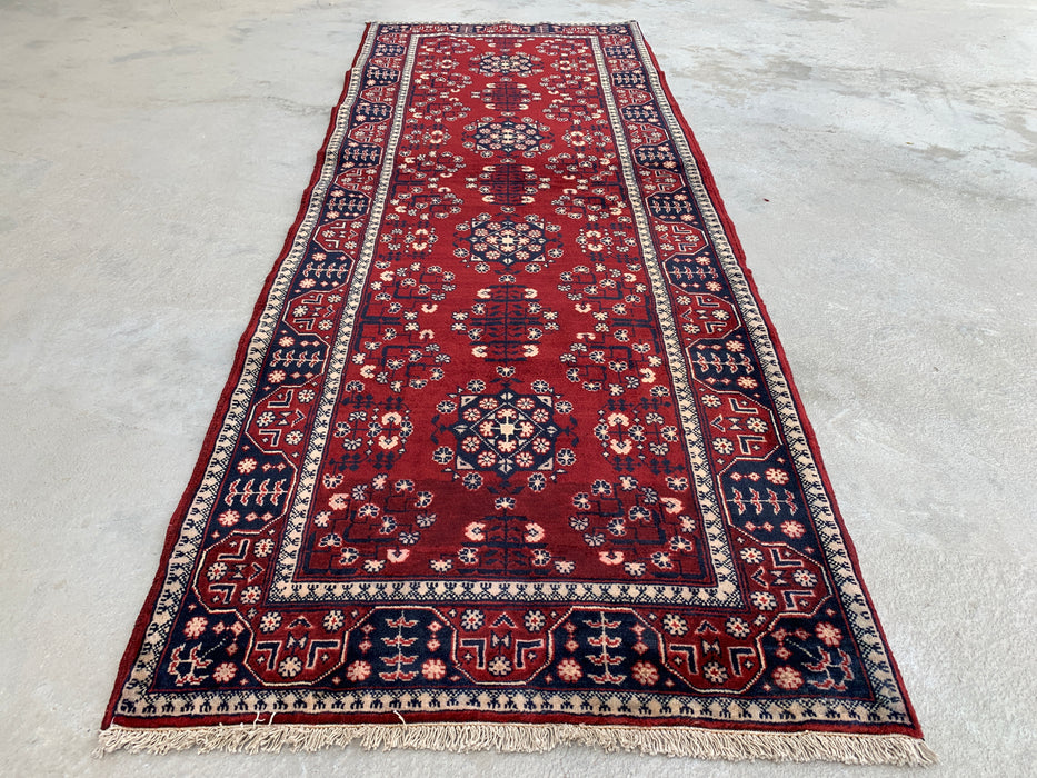 7'2 x 2'7 Hand-Knotted Peshawari Chobi Wool Runner Rug - Red Tribal Geometric Hallway Rug - KBHM-644
