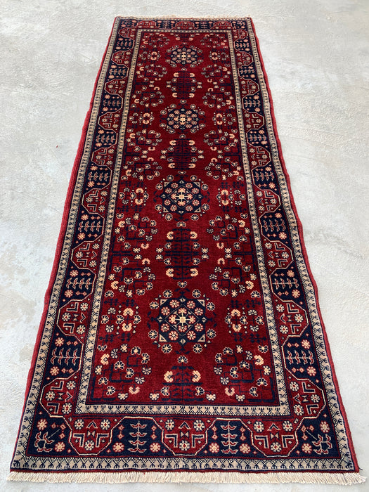 7'2 x 2'7 Hand-Knotted Peshawari Chobi Wool Runner Rug - Red Tribal Geometric Hallway Rug - KBHM-644