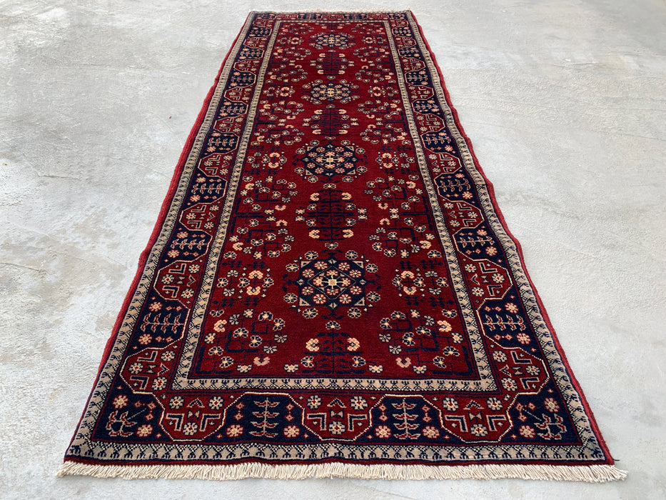7'2 x 2'7 Hand-Knotted Peshawari Chobi Wool Runner Rug - Red Tribal Geometric Hallway Rug - KBHM-644