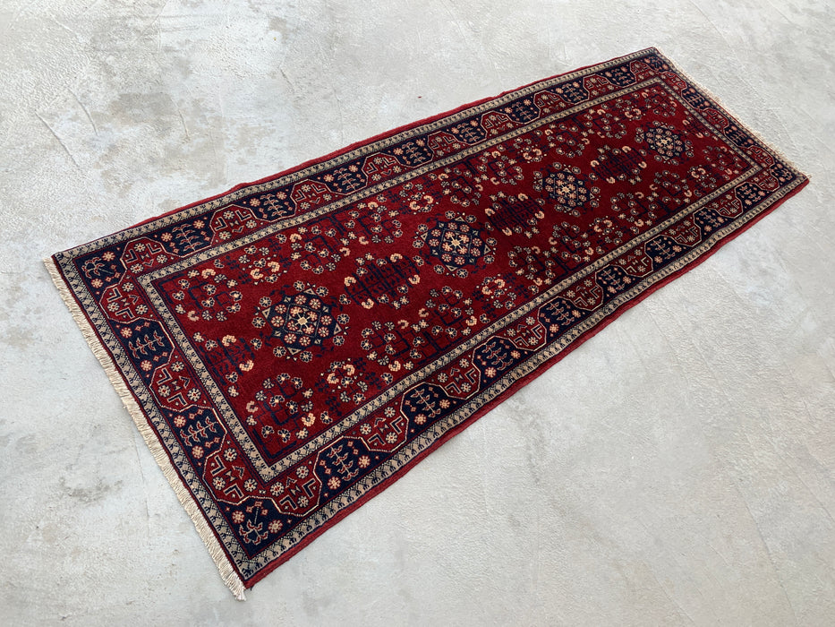 7'2 x 2'7 Hand-Knotted Peshawari Chobi Wool Runner Rug - Red Tribal Geometric Hallway Rug - KBHM-644