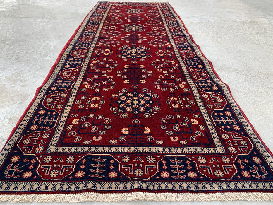 7'2 x 2'7 Hand-Knotted Peshawari Chobi Wool Runner Rug - Red Tribal Geometric Hallway Rug - KBHM-644