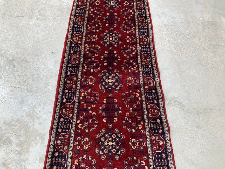 7'2 x 2'7 Hand-Knotted Peshawari Chobi Wool Runner Rug - Red Tribal Geometric Hallway Rug - KBHM-644