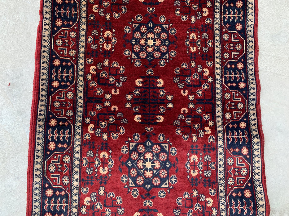 7'2 x 2'7 Hand-Knotted Peshawari Chobi Wool Runner Rug - Red Tribal Geometric Hallway Rug - KBHM-644