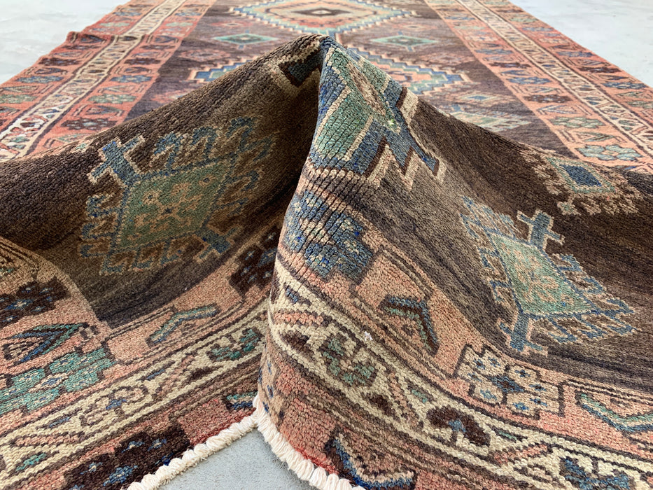 9'3 x 4'8 Hand-Knotted Persian Wool Rug - Brown Tribal Geometric Area Rug - KBHM-645