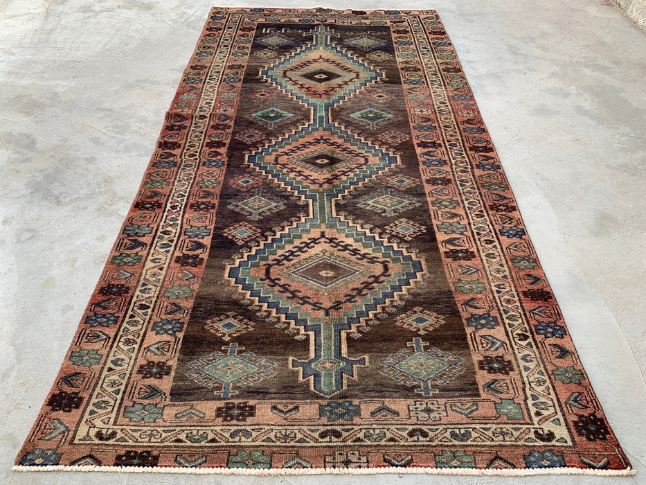 9'3 x 4'8 Hand-Knotted Persian Wool Rug - Brown Tribal Geometric Area Rug - KBHM-645