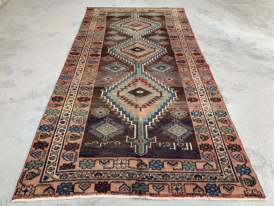 9'3 x 4'8 Hand-Knotted Persian Wool Rug - Brown Tribal Geometric Area Rug - KBHM-645